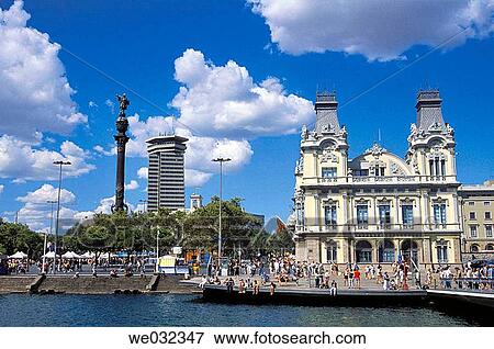 Monument to Columbus and waterfront, Barcelona. Catalonia, Spain View Large Photo Image Stock Photo - Monument to Columbus and waterfront, Barcelona. Catalonia, Spain. Fotosearch