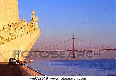 Monument to the Discoveries and April 25 Bridge, Lisbon. Portugal View Large Photo Image Stock Photo - Monument to the Discoveries and April 25 Bridge, Lisbon. Portugal. Fotosearch