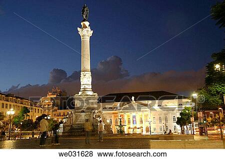 Night view of D. Maria II National Theatre in Pra? a D. Pedro IV (aka Rossio Square), Lisbon. Portugal View Large Photo Image Stock Photo - Night view of D. Maria II National Theatre in Pra? a D. Pedro IV (aka Rossio Square), Lisbon. Portugal. Fotosearch