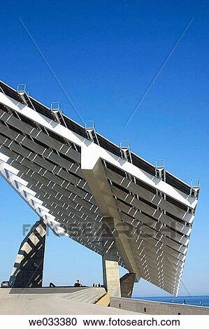 Stock Image - Photovoltaic pergola (3700 m2), Forum 2004. Barcelona. Catalonia, Spain. Fotosearch