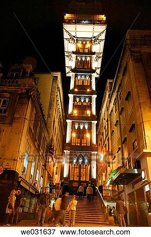 Santa Justa elevator by Gustave Eiffel at night, Lisbon. Portugal View Large Photo Image Stock Photo - Santa Justa elevator by Gustave Eiffel at night, Lisbon. Portugal. Fotosearch