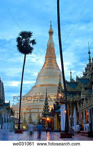 Shwedagon Pagoda at dusk. Yangon. Myanmar (Burma) View Large Photo Image Stock Image - Shwedagon Pagoda at dusk. Yangon. Myanmar (Burma). Fotosearch