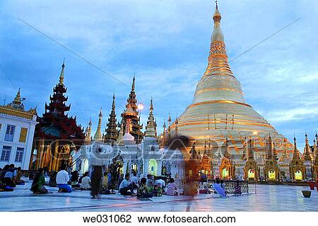 Shwedagon Pagoda at dusk. Yangon. Myanmar (Burma) View Large Photo Image Stock Image - Shwedagon Pagoda at dusk. Yangon. Myanmar (Burma). Fotosearch