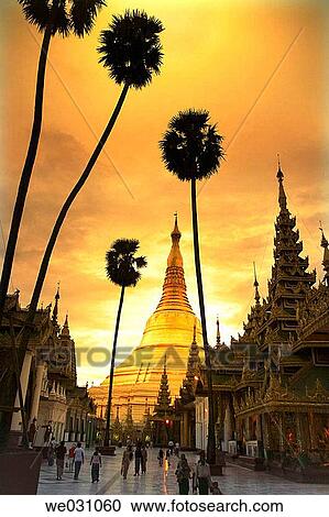 Shwedagon Pagoda at sunset. Yangon. Myanmar (Burma) View Large Photo Image Stock Image - Shwedagon Pagoda at sunset. Yangon. Myanmar (Burma). Fotosearch