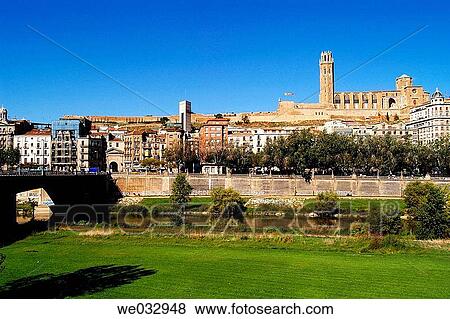 Skyline with old cathedral (13th-14th century), Lleida. Segri?, Catalonia. Spain View Large Photo Image Stock Photo - Skyline with old cathedral (13th-14th century), Lleida. Segri?, Catalonia. Spain. Fotosearch