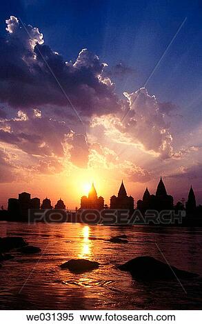 Sunset with Chhatries (cenotaphs) at banks of river Betwa. Orchha. India. View Large Photo Image Stock Photography - Sunset with Chhatries (cenotaphs) at banks of river Betwa. Orchha. India.. Fotosearch