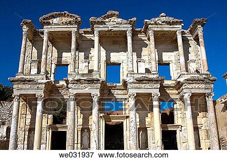 The facade of the Celsus Library building in Ephesus, Turkey. View Large Photo Image Stock Photo - The facade of the Celsus Library building in Ephesus, Turkey.. Fotosearch