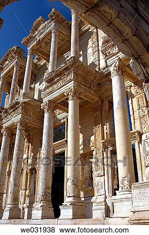 Stock Photo - The facade of the Celsus Library building in Ephesus, Turkey.. Fotosearch