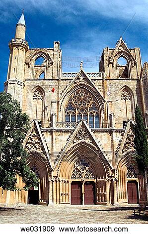 The front exterior of the Lala Mustafa Pasha Mosque, formerly the St. Nicholas Cathedral in Famagusta, Cyprus. View Large Photo Image Stock Photo - The front exterior of the Lala Mustafa Pasha Mosque, formerly the St. Nicholas Cathedral in Famagusta, Cyprus.. Fotosearch
