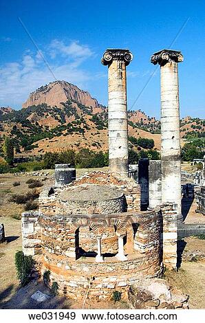 The ruins of the Christian Chapel and the remaining columns of the Temple of Artemis in Sardis, Turkey. View Large Photo Image Stock Photo - The ruins of the Christian Chapel and the remaining columns of the Temple of Artemis in Sardis, Turkey.. Fotosearch