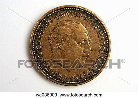 2? 5 pesetas coin (Spain, 1953) with portrait of Francisco Franco (1936-1975) View Large Photo Image Stock Photo - 2? 5 pesetas coin (Spain, 1953) with portrait of Francisco Franco (1936-1975). Fotosearch