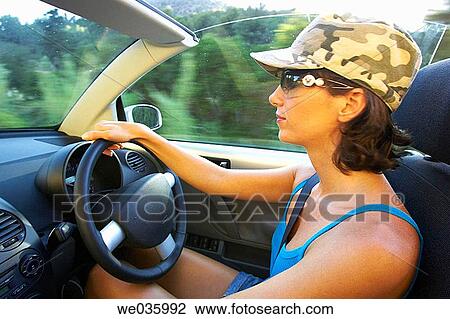 automobile, car, cap, brunette, 30's View Large Photo Image Stock Image - automobile, car, cap, brunette, 30's. Fotosearch