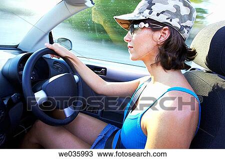 automobile, car, cap, brunette, 30's View Large Photo Image Stock Image - automobile, car, cap, brunette, 30's. Fotosearch