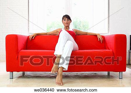 barefoot, calm, brunette, at-home View Large Photo Image Stock Image - barefoot, calm, brunette, at-home. Fotosearch