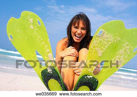 beach, brunette, amusement View Large Photo Image Stock Photo - beach, brunette, amusement. Fotosearch
