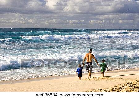 Beach father and kids View Large Photo Image Picture - Beach father and kids. Fotosearch