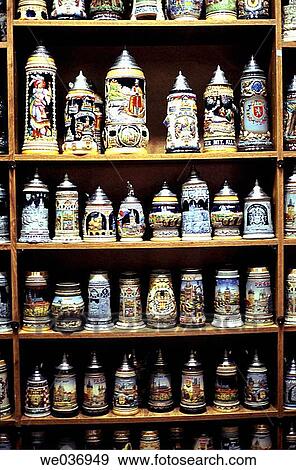 Beer mugs in Prague window. Czech Republic View Large Photo Image Stock Photo - Beer mugs in Prague window. Czech Republic. Fotosearch
