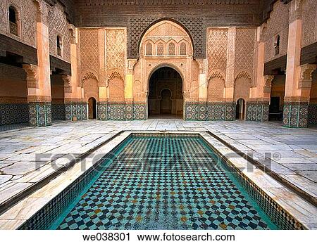 Bin Yousuf Madrassa (c. 1565), Marrakesh. Morocco View Large Photo Image Stock Image - Bin Yousuf Madrassa (c. 1565), Marrakesh. Morocco. Fotosearch