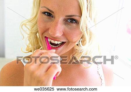 Stock Photography - blond, brush, Brush teeth, Brushing teeth. Fotosearch