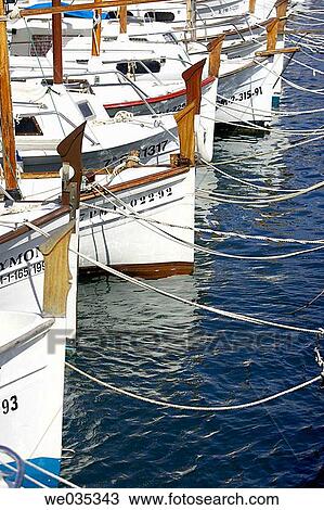 Stock Image - boat, day, dock, harbour, lined up. Fotosearch