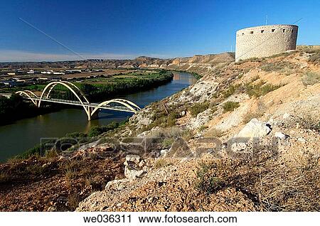 Bridge over Ebro river and watchtower. Sßstago. Zaragoza province. Arag? n. Spain. View Large Photo Image Stock Image - Bridge over Ebro river and watchtower. Sßstago. Zaragoza province. Arag? n. Spain.. Fotosearch