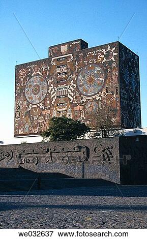 Stock Photo - Central Library, National Autonomous University of Mexico (Spanish: Universidad Nacional Aut? noma de M? xico, abbreviated as UNAM). Mexico City, Mexico D. F., Mexico. Fotosearch