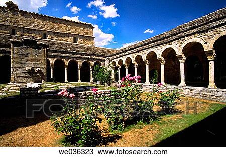 Cloister. Romanesque cathedral of San Vicente. Roda de Isßbena. (Romanesque XIIth century). Isßbena valley. Pirineo Aragon? s. Huesca province. Spain. View Large Photo Image Stock Image - Cloister. Romanesque cathedral of San Vicente. Roda de Isßbena. (Romanesque XIIth century). Isßbena valley. Pirineo Aragon? s. Huesca province. Spain.. Fotosearch