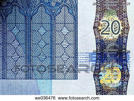 Closeup detail of a twenty Euro note View Large Photo Image Stock Photograph - Closeup detail of a twenty Euro note. Fotosearch