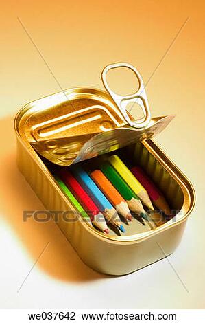 Colour pencils in tin can View Large Photo Image Stock Image - Colour pencils in tin can. Fotosearch