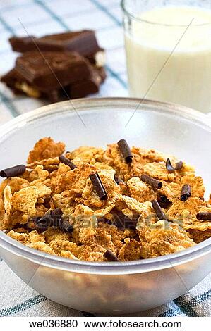 Cornflakes with chocolate and milk View Large Photo Image Stock Image - Cornflakes with chocolate and milk. Fotosearch
