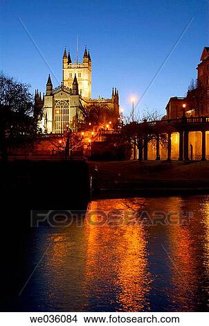 Europe, UK, England, Bath spa, abbey and river at dusk View Large Photo Image Picture - Europe, UK, England, Bath spa, abbey and river at dusk. Fotosearch
