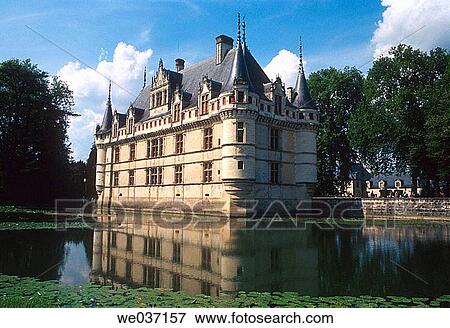 France, Loira Valley, Touraine, Azay-le-Rideau, Castle View Large Photo Image Stock Photo - France, Loira Valley, Touraine, Azay-le-Rideau, Castle. Fotosearch