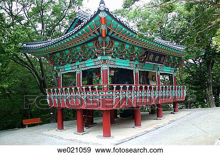 Stock Photo - Gapsa Temple, view of the temple gong pavilion. Gyeryongsan National Park. Chungcheongnam-Do. Republic of Korea.. Fotosearch