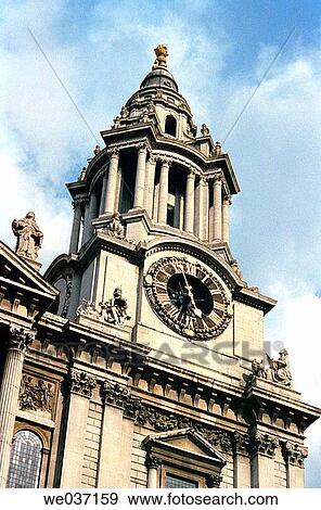Stock Photo - Great Britain, England, London, Saint Paul Cathedral, Main Facade, Clock Tower. Fotosearch