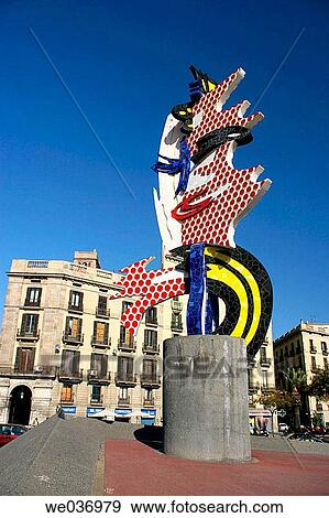 Stock Photo - ? Head? by Roy Lichtenstein (1992). Port Vell. Barcelona. Catalonia. Spain. Fotosearch