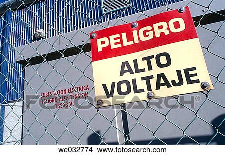 Picture - High tension danger sign. Mexico. Fotosearch