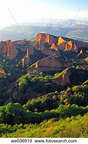 Landscape from Orellßn viewpoint, Roman goldmines of Las M? dulas. Ponferrada. Leon province. Castilla y Le? n. Spain. View Large Photo Image Stock Photo - Landscape from Orellßn viewpoint, Roman goldmines of Las M? dulas. Ponferrada. Leon province. Castilla y Le? n. Spain.. Fotosearch