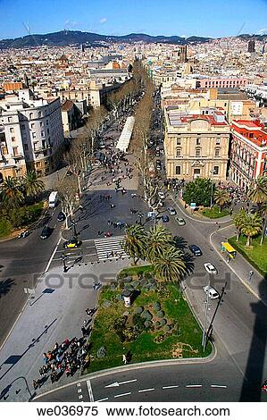 Les Rambles. Aerial view. Barcelona. Catalonia. Spain. View Large Photo Image Stock Photography - Les Rambles. Aerial view. Barcelona. Catalonia. Spain.. Fotosearch