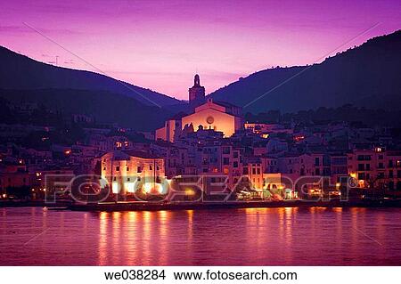 Night view of Cadaqu's bay, Costa Brava. Alt Empord?, Girona province, Catalonia, Spain View Large Photo Image Picture - Night view of Cadaqu's bay, Costa Brava. Alt Empord?, Girona province, Catalonia, Spain. Fotosearch