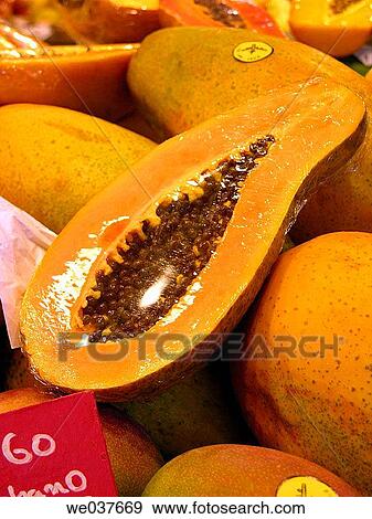 Papaya for sale at La Boqueria market, Barcelona. Catalonia, Spain View Large Photo Image Stock Photo - Papaya for sale at La Boqueria market, Barcelona. Catalonia, Spain. Fotosearch