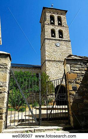 Parish church of Nuestra Se±ora de La Asunci? n tower (XVIIth century, baroque style). Seneg? e. Pyrinees. Valle de Tena. Huesca province. Arag? n. Spain. View Large Photo Image Stock Photo - Parish church of Nuestra Se±ora de La Asunci? n tower (XVIIth century, baroque style). Seneg? e. Pyrinees. Valle de Tena. Huesca province. Arag? n. Spain.. Fotosearch