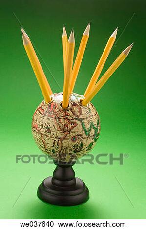 Pencils and antique globe View Large Photo Image Stock Image - Pencils and antique globe. Fotosearch