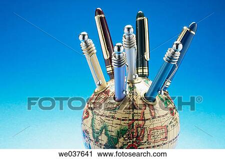 Pens and antique globe View Large Photo Image Stock Image - Pens and antique globe. Fotosearch
