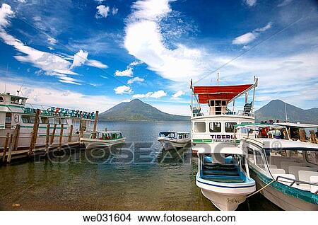 Picture - Piers in Atitlßn Lake. Panajachel. Sololß Department. Guatemala. Central America.. Fotosearch