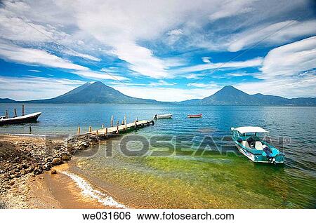 Stock Photograph - Piers in Atitlßn Lake. Panajachel. Sololß Department. Guatemala. Central America.. Fotosearch