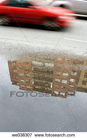 Reflection of building on water View Large Photo Image Stock Photo - Reflection of building on water. Fotosearch