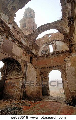 Ruins of the Civil War bombings. San Agust? n church. Belchite. Zaragoza. Aragon. Spain. View Large Photo Image Stock Photo - Ruins of the Civil War bombings. San Agust? n church. Belchite. Zaragoza. Aragon. Spain.. Fotosearch