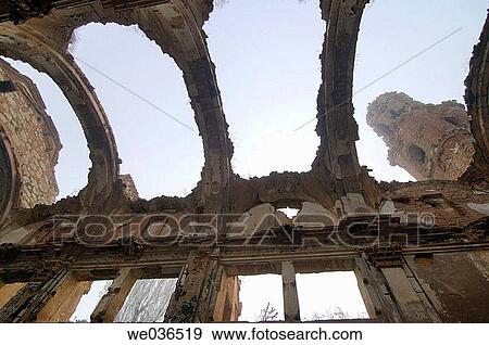 Ruins of the Civil War bombings. San Agust? n church. Belchite. Zaragoza. Aragon. Spain. View Large Photo Image Stock Photo - Ruins of the Civil War bombings. San Agust? n church. Belchite. Zaragoza. Aragon. Spain.. Fotosearch