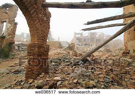 Ruins of the Civil War bombings. Belchite. Zaragoza. Aragon. Spain. View Large Photo Image Stock Photo - Ruins of the Civil War bombings. Belchite. Zaragoza. Aragon. Spain.. Fotosearch