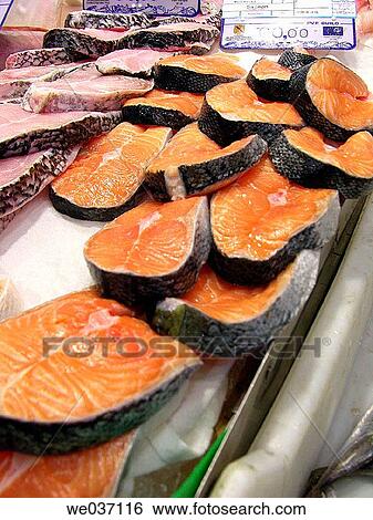 Salmon and grouper for sale at market. El Olivar, Palma de Mallorca. Majorca, Balearic Islands, Spain View Large Photo Image Stock Photograph - Salmon and grouper for sale at market. El Olivar, Palma de Mallorca. Majorca, Balearic Islands, Spain. Fotosearch